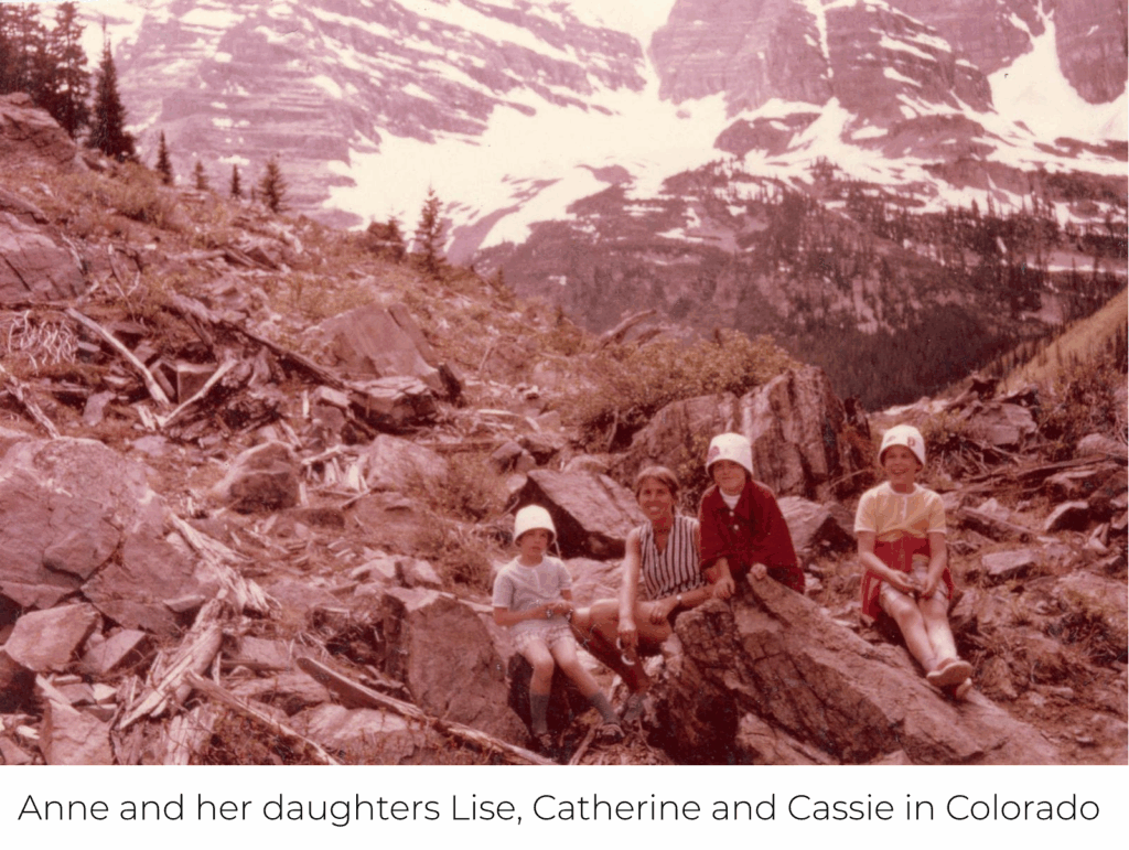 An old photograph of Anne with her three young daughters in Colorado
